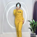 Đồ bộ quần dài áo tay dài cổ tròn in chữ