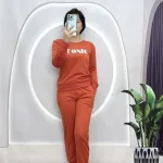 Đồ bộ quần dài áo tay dài cổ tròn in chữ
