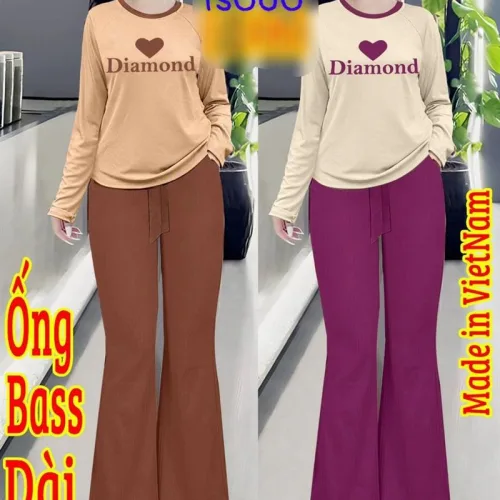 Đồ bộ quần dài áo tay dài cổ tròn in chữ