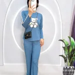 Đồ bộ quần dài áo tay dài cổ tròn in hình gấu