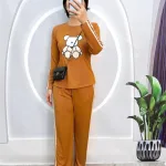 Đồ bộ quần dài áo tay dài cổ tròn in hình gấu