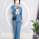 Đồ bộ quần dài áo tay dài cổ tròn in hình gấu