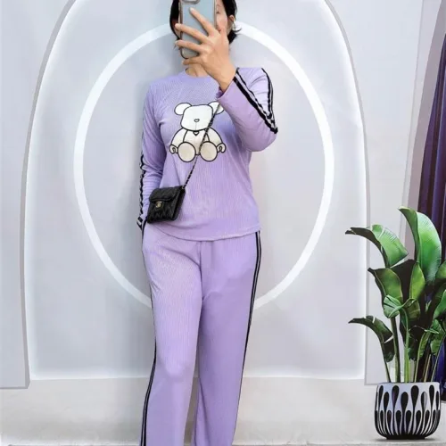 Đồ bộ quần dài áo tay dài cổ tròn in hình gấu
