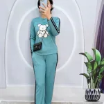 Đồ bộ quần dài áo tay dài cổ tròn in hình gấu