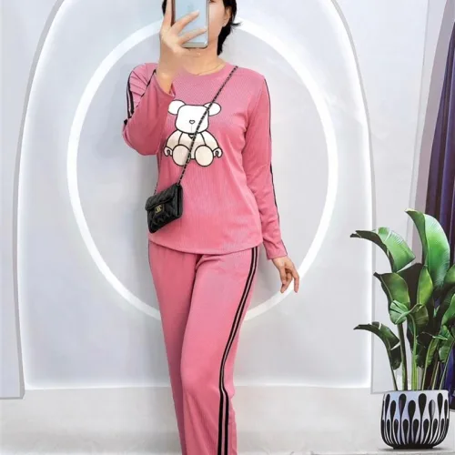 Đồ bộ quần dài áo tay dài cổ tròn in hình gấu