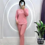 Đồ bộ quần dài áo tay dài cổ tròn in hình tim