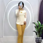 Đồ bộ quần dài áo tay dài cổ tròn in hình tim
