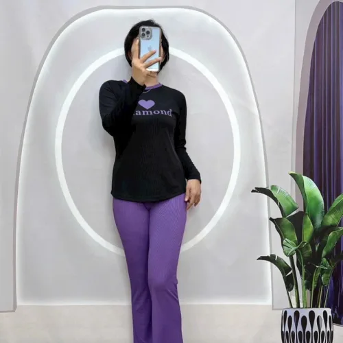Đồ bộ quần dài áo tay dài cổ tròn in hình tim