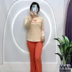 Đồ bộ quần dài áo tay dài cổ tròn in hình tim