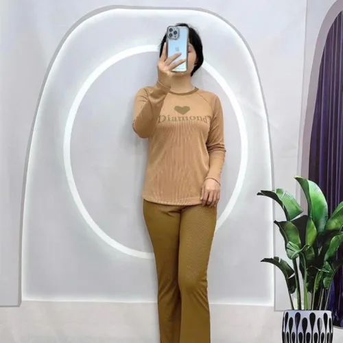 Đồ bộ quần dài áo tay dài cổ tròn in hình tim