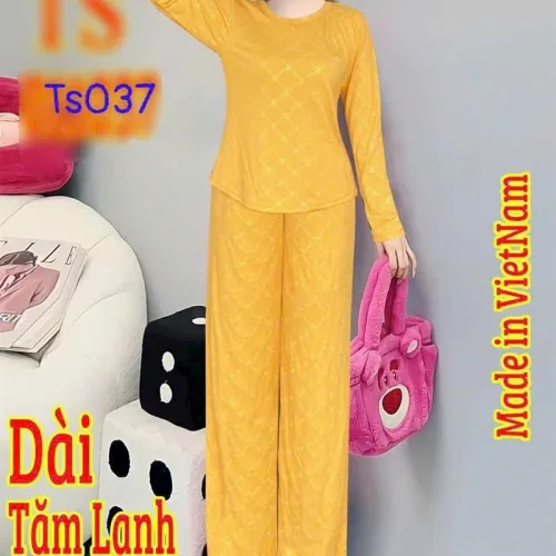 Đồ bộ quần dài áo tay dài cổ tròn màu trơn