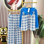 Đồ bộ quần dài áo tay dài cổ v caro
