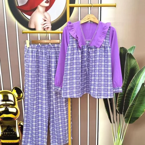 Đồ bộ quần dài áo tay dài cổ v caro