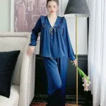 Đồ bộ quần dài áo tay dài cổ v màu trơn