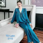 Đồ bộ quần dài áo tay dài cổ v màu trơn