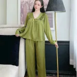 Đồ bộ quần dài áo tay dài cổ v màu trơn