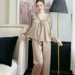 Đồ bộ quần dài áo tay dài cổ v màu trơn