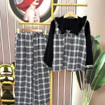 Đồ bộ quần dài áo tay dài cổ v phối bèo caro