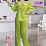 Đồ bộ quần dài áo tay dài cổ vuông màu trơn