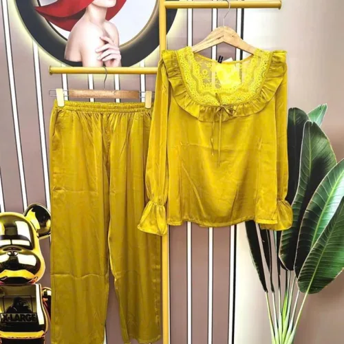 Đồ bộ quần dài áo tay dài cổ vuông màu trơn