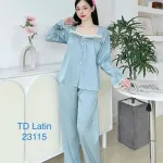 Đồ bộ quần dài áo tay dài cổ vuông phối ren màu trơn
