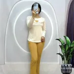 Đồ bộ quần dài áo tay dài in hình trái tim trước ngực