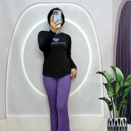 Đồ bộ quần dài áo tay dài in hình trái tim trước ngực