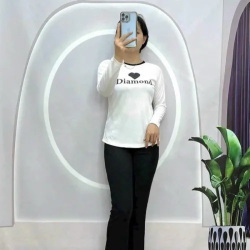 Đồ bộ quần dài áo tay dài in hình trái tim trước ngực