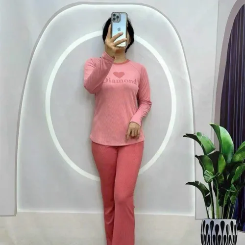 Đồ bộ quần dài áo tay dài in hình trái tim trước ngực