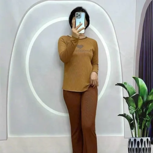 Đồ bộ quần dài áo tay dài in hình trái tim trước ngực