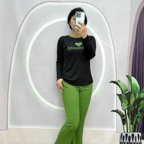 Đồ bộ quần dài áo tay dài in hình trái tim trước ngực