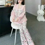 đồ bộ quần dài áo tay dài vải latin phối ren nơ