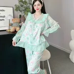 đồ bộ quần dài áo tay dài vải latin phối ren nơ