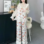 đồ bộ quần dài áo tay dài vải latin phối ren nơ