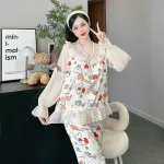 đồ bộ quần dài áo tay dài vải latin phối ren nơ