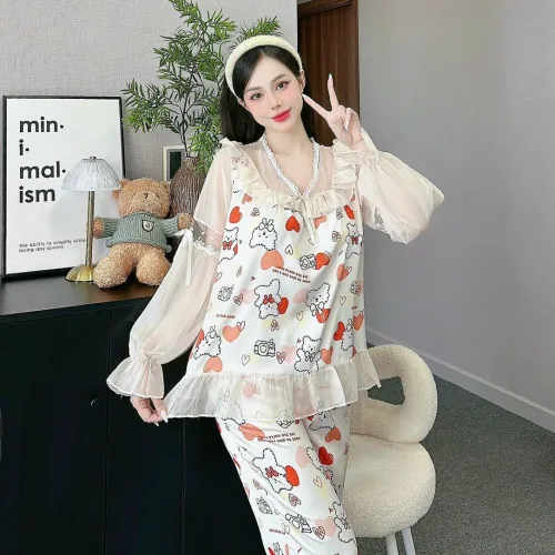 đồ bộ quần dài áo tay dài vải latin phối ren nơ