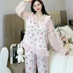 đồ bộ quần dài áo tay dài vải latin phối ren nơ