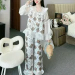 đồ bộ quần dài áo tay dài vải latin phối ren nơ