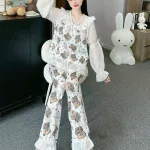 đồ bộ quần dài áo tay dài vải latin phối ren nơ