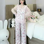 đồ bộ quần dài áo tay dài vải latin phối ren nơ