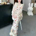 đồ bộ quần dài áo tay dài vải latin phối ren nơ