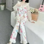 đồ bộ quần dài áo tay dài vải latin phối ren nơ