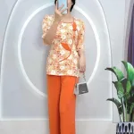 Đồ bộ quần dài áo tay lửng cổ vuông hoạ tiết