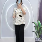 Đồ bộ quần dài áo tay lửng cổ vuông hoạ tiết
