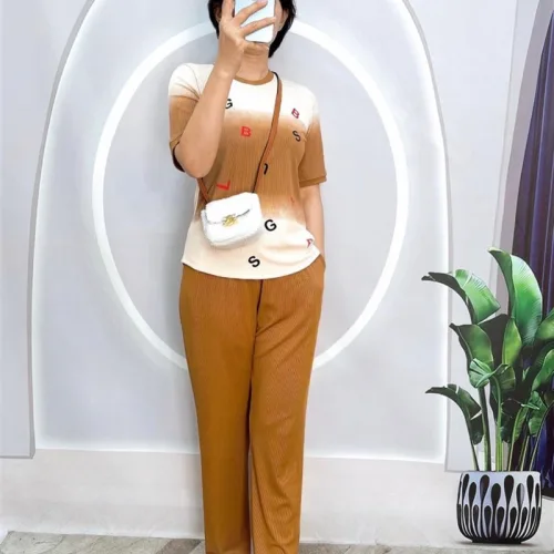 Đồ bộ quần dài áo tay ngắn 2 màu in chữ