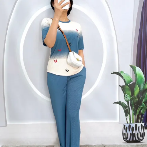 Đồ bộ quần dài áo tay ngắn 2 màu in chữ
