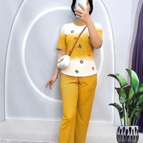 Đồ bộ quần dài áo tay ngắn 2 màu in chữ