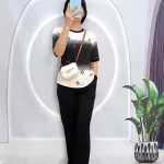 Đồ bộ quần dài áo tay ngắn 2 màu in chữ