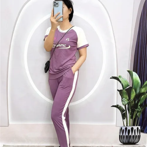 Đồ bộ quần dài áo tay ngắn 2 màu in chữ