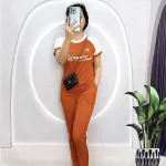 Đồ bộ quần dài áo tay ngắn 2 màu in chữ